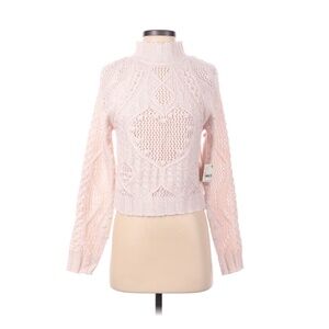 Light Pink Free People Sweater Mock Neck Long Sleeve Heart Design Women's Small